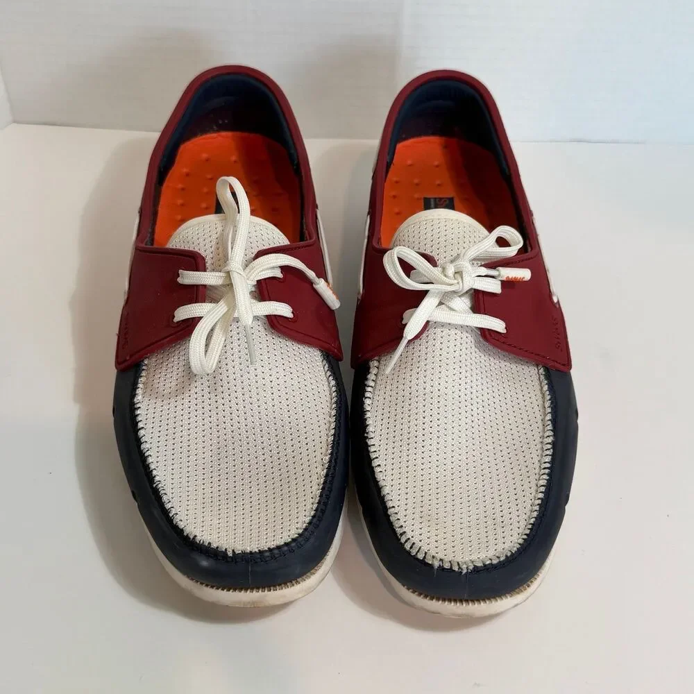 SWIMS Men's Size 9.5 Boat Loafers Laced Waterproof Washable Shoes Blue/White/Red